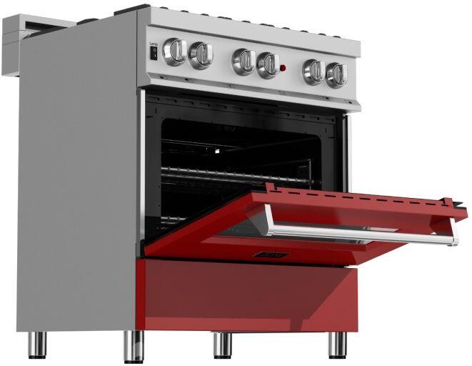 Professional Dual Fuel Range in Snow Stainless with Red Gloss Door (RAS-RG-30)  ZLINE 30 in.