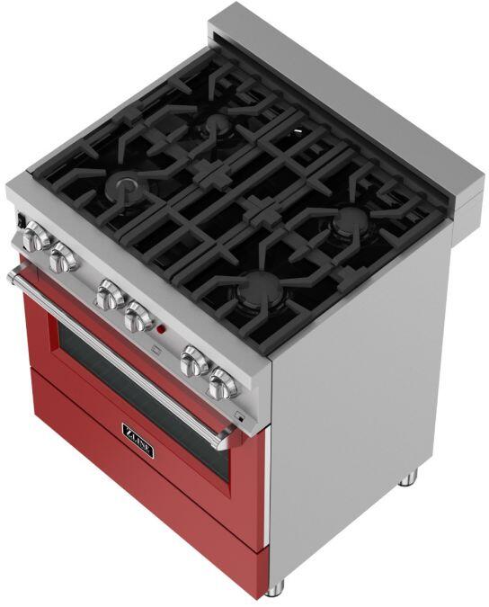 Professional Dual Fuel Range in Snow Stainless with Red Gloss Door (RAS-RG-30)  ZLINE 30 in.