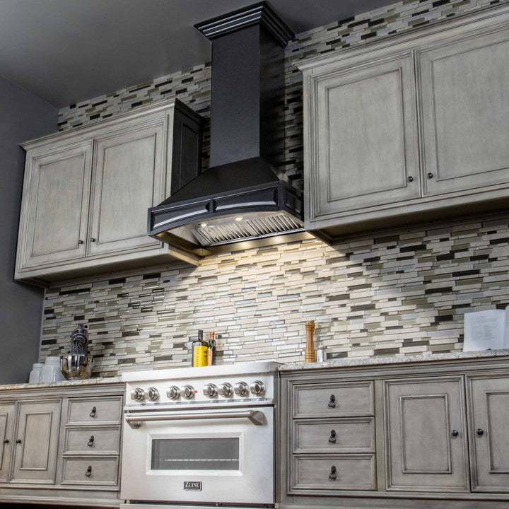 Wooden Wall Mount Range Hood in Black - Includes Remote Motor ZLINE 36 in.