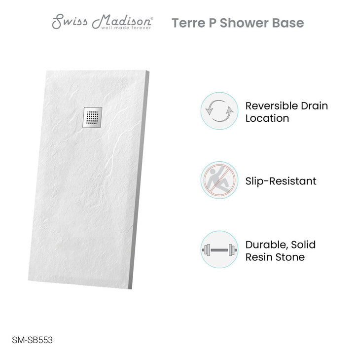 Terre P Series 60" x 36" Reversible Drain Shower Base