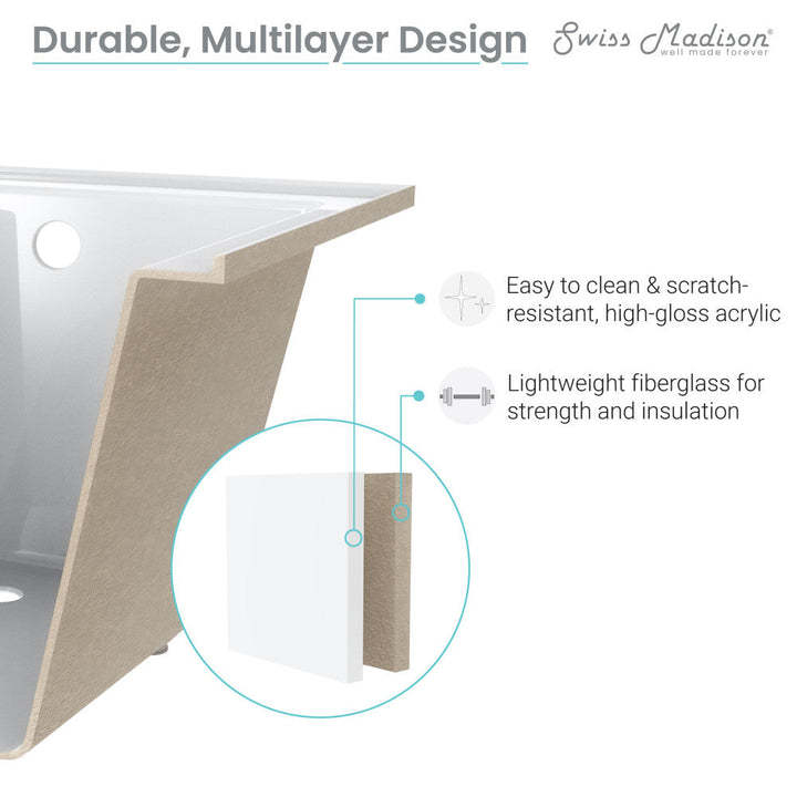 Voltaire 48" x 32" Reversible Drain Drop-In Bathtub