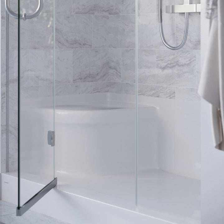 Aquatique 60" x 32" Single Threshold Shower Base With Right Hand Drain and Integral Left Hand Seat in White