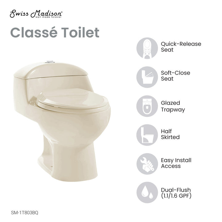 Chateau One-Piece Elongated Dual-Flush Toilet in Bisque 1.1/1.6 gpf