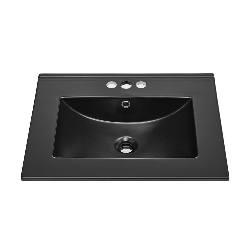 24" Ceramic Vanity Top with Three Faucet Holes in Matte Black