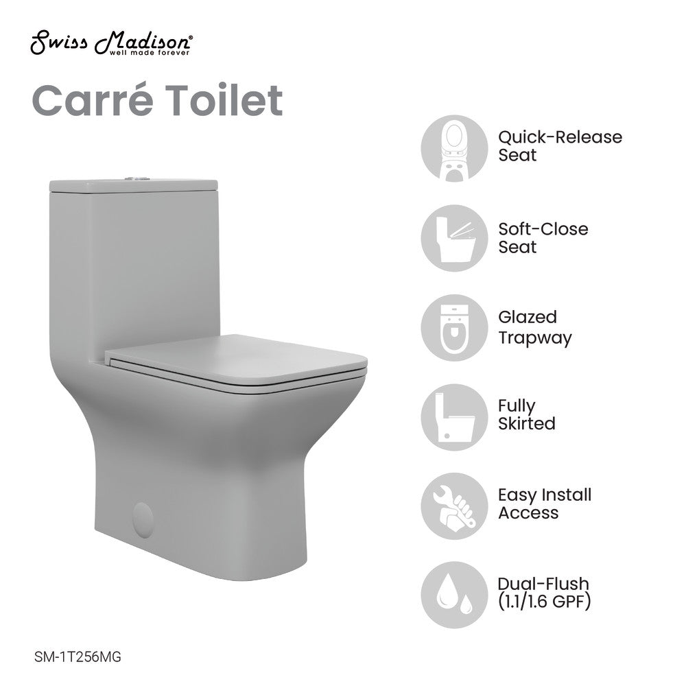 Carre One-Piece Square Toilet Dual-Flush in Matte Grey1.1/1.6 gpf
