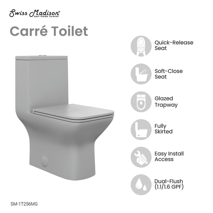 Carre One-Piece Square Toilet Dual-Flush in Matte Grey1.1/1.6 gpf