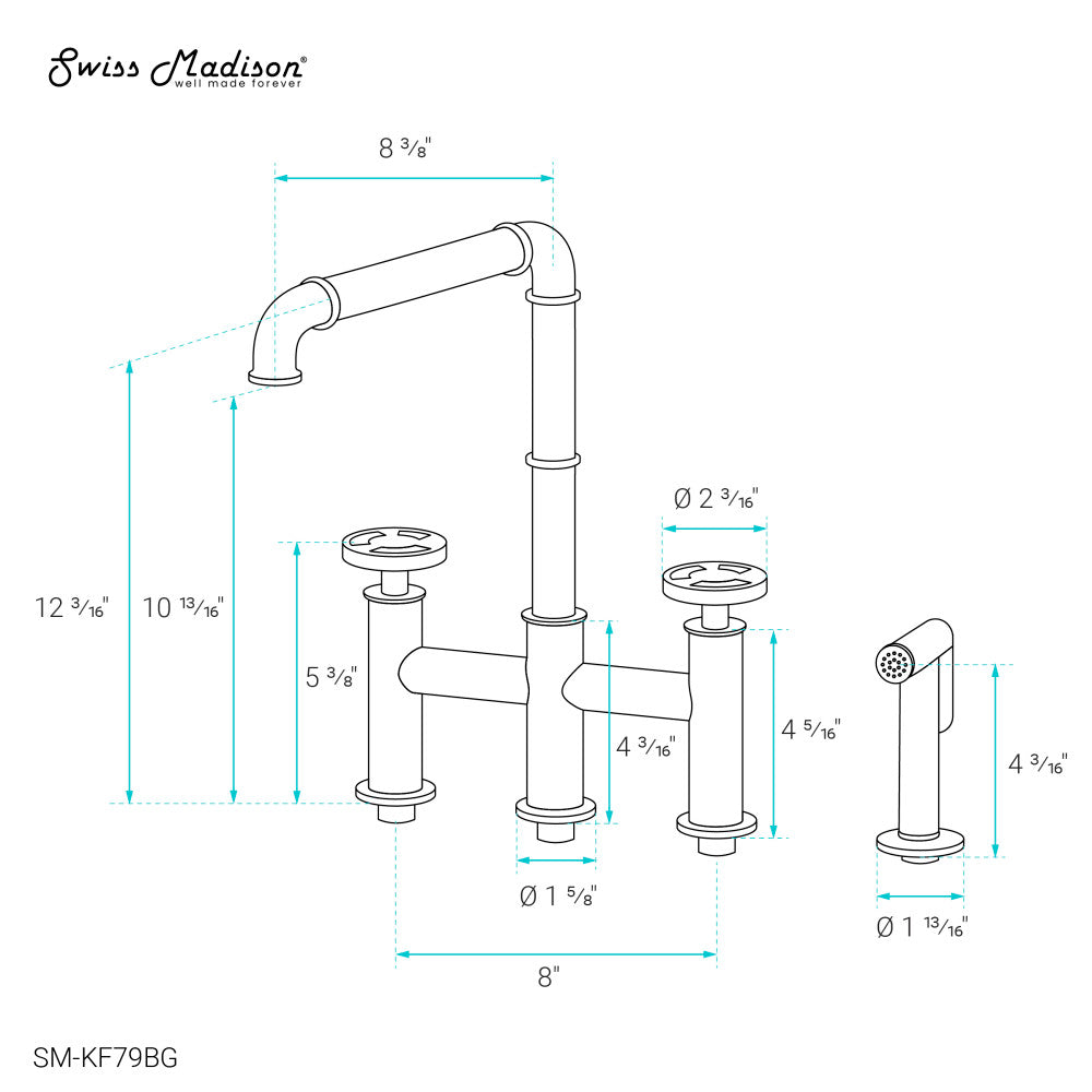 Avallon Pro Widespread Kitchen Faucet with Side Sprayer in Brushed Gold