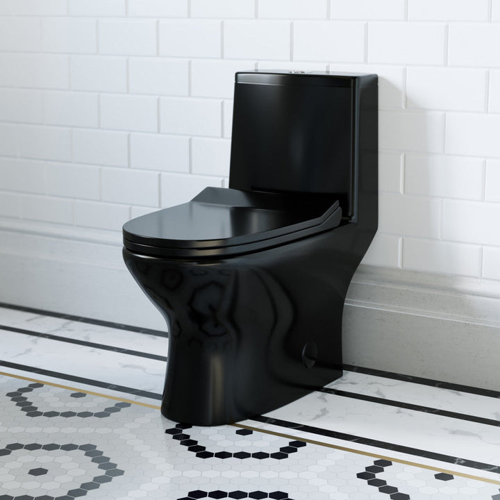 Ivy One Piece Toilet Dual Vortex Flush in Glossy Black 1.1/1.6 gpf