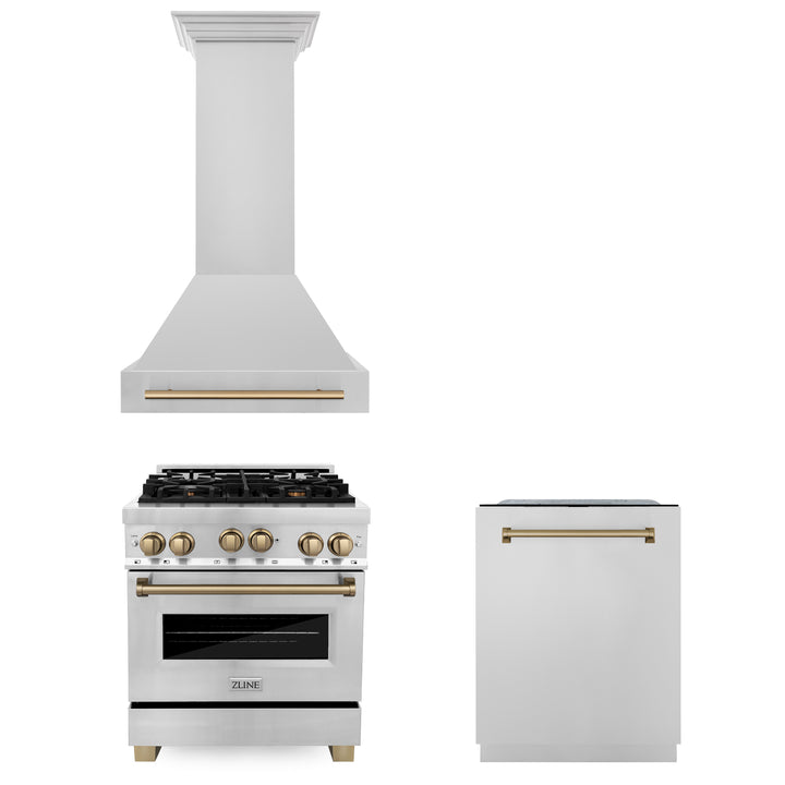 ZLINE 30" 3 Piece Stainless Fuel Range w/ Range Hood &amp; Dishwasher