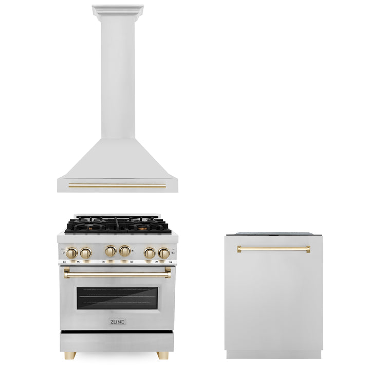 ZLINE 30" 3 Piece Stainless Fuel Range w/ Range Hood &amp; Dishwasher