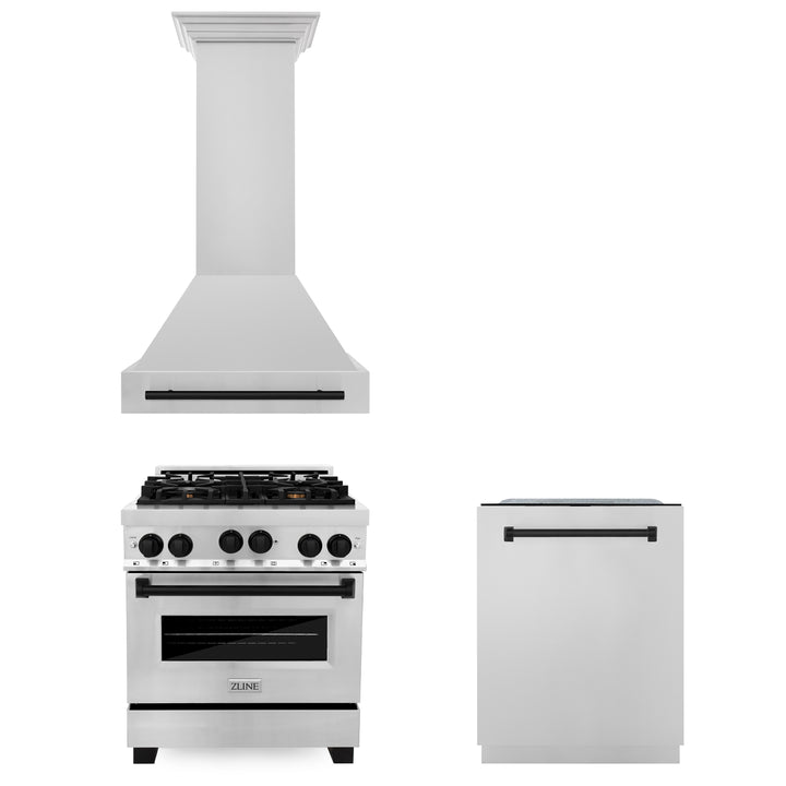 ZLINE 30" 3 Piece Stainless Fuel Range w/ Range Hood &amp; Dishwasher