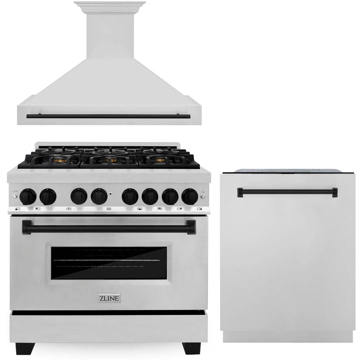 ZLINE 36" 3 Piece Stainless Fuel Range w/ Range Hood &amp; Dishwasher