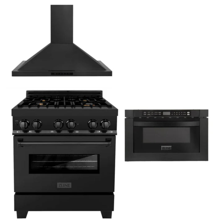 ZLINE 30" &amp; 36" Kitchen Packages with Dual Fuel Range, Convertible Vent Range Hood, and Microwave Drawer in Matte White