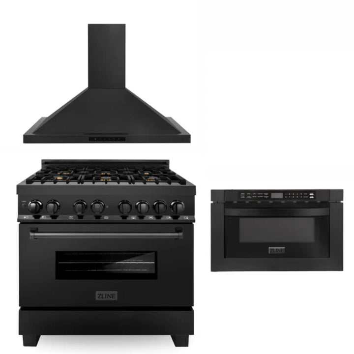 ZLINE 30" &amp; 36" Kitchen Packages with Dual Fuel Range, Convertible Vent Range Hood, and Microwave Drawer in Matte White