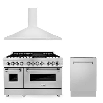 ZLINE 30", 36" &amp; 48" Kitchen Packages with Stainless Steel Dual Fuel Range, Convertible Vent Range Hood, and Tall Tub Dishwasher