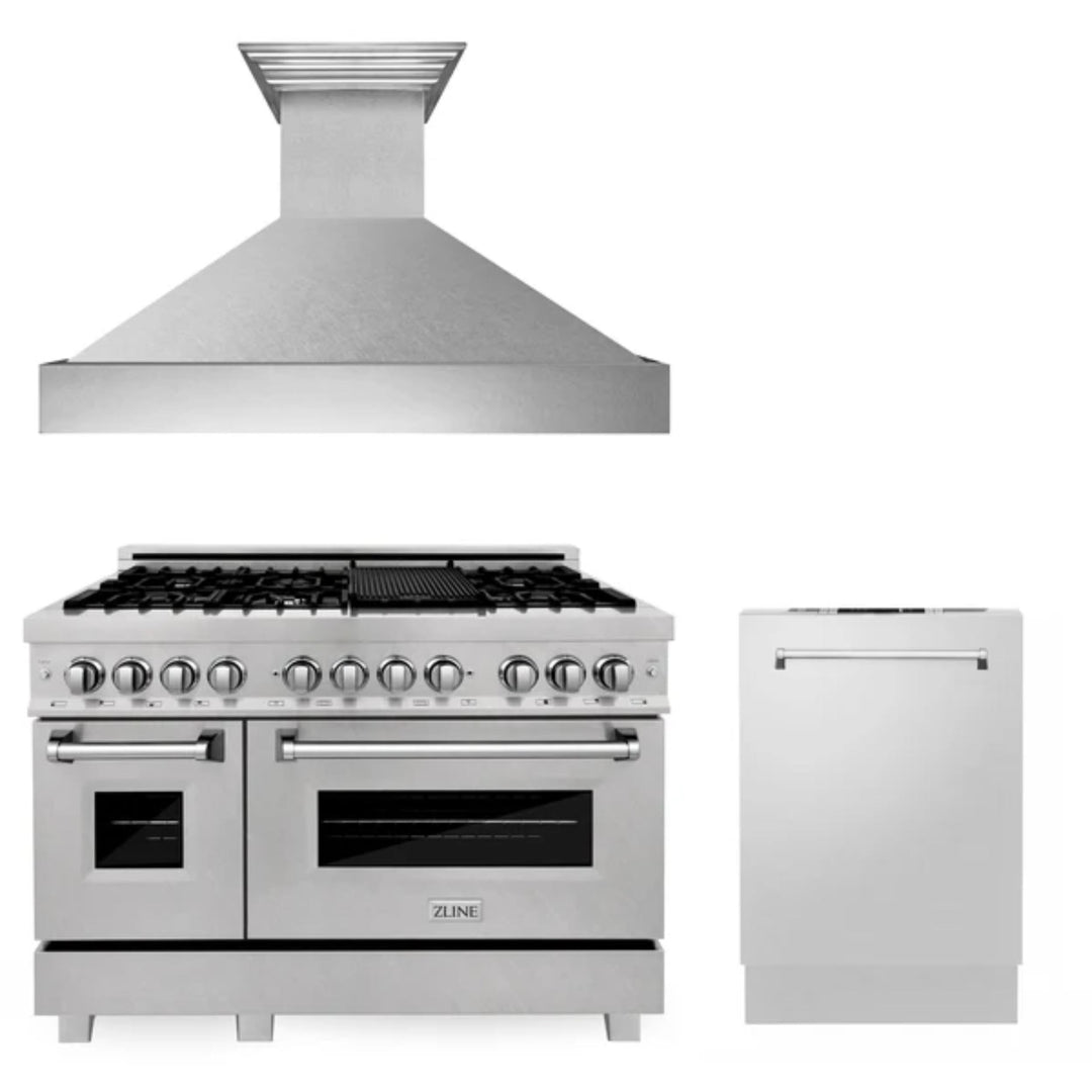 ZLINE 30", 36" &amp; 48" Kitchen Packages with Stainless Steel Dual Fuel Range, Convertible Vent Range Hood, and Tall Tub Dishwasher (Copy)