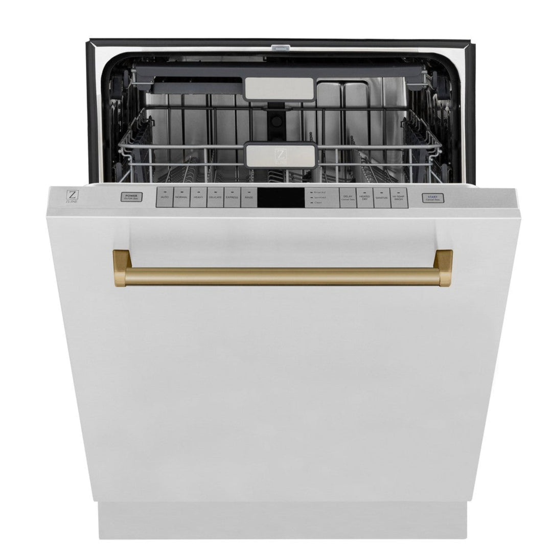 ZLINE 24" Monument Series Top Touch Control Dishwasher in Stainless Steel with Champagne Bronze Handle