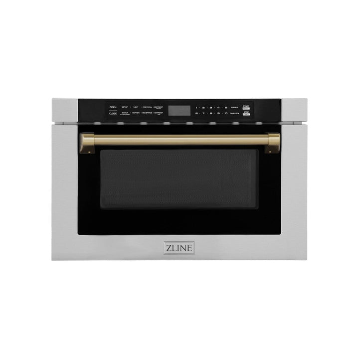 ZLINE 24" Autograph Edition  1.2 cu. ft. Built-in Microwave Drawer in Stainless Steel with Champagne Bronze Accents and Traditional Handle