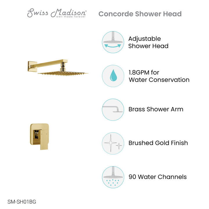 Concorde Single-Handle 1 Spray 8" Wall Mounted Fixed Shower Head in Brushed Gold (Valve Included)