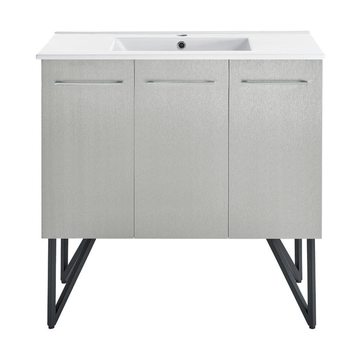 Annecy 36 Single, Brushed Grey, Two Doors, One Drawer, Bathroom Vanity