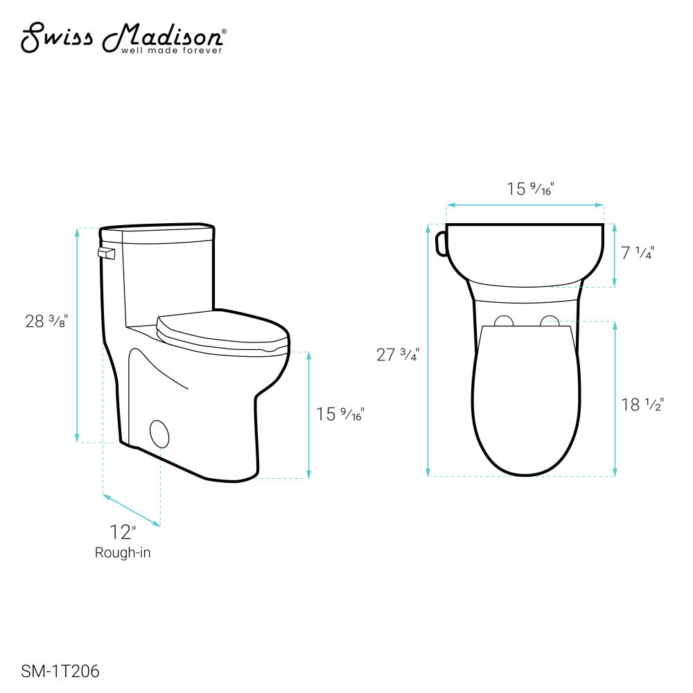 Sublime One-Piece Elongated Left Side Flush Handle Toilet 1.28 gpf