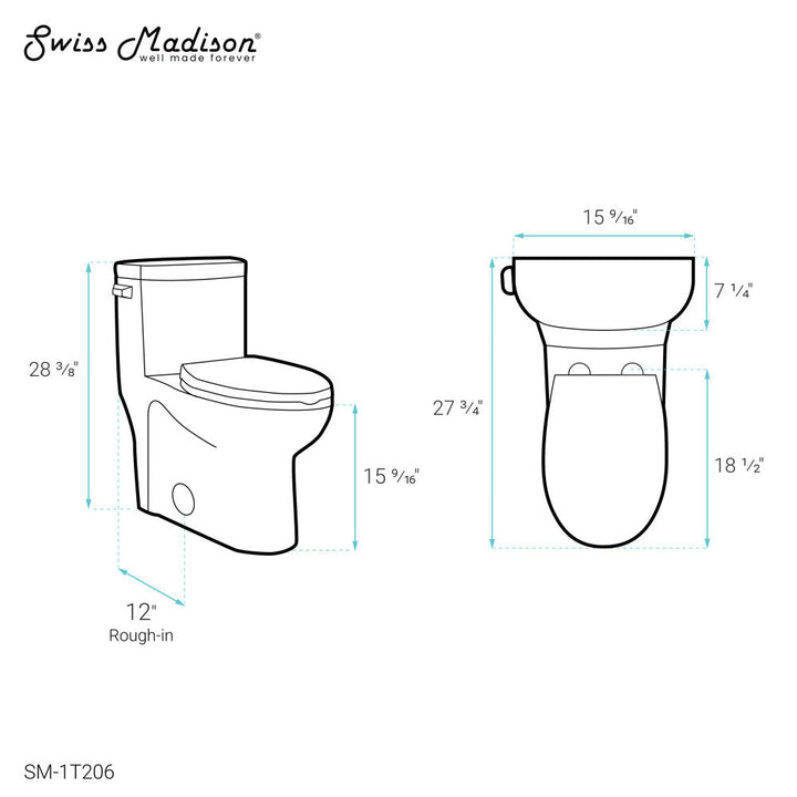 Sublime One-Piece Elongated Left Side Flush Handle Toilet 1.28 gpf