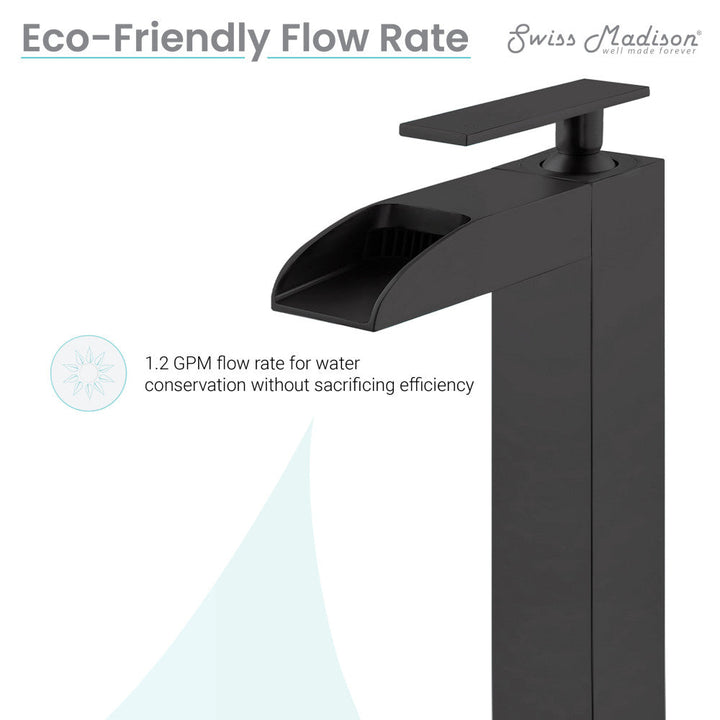 Concorde Single Hole, Single-Handle, High Arc Waterfall, Bathroom Faucet in Matte Black