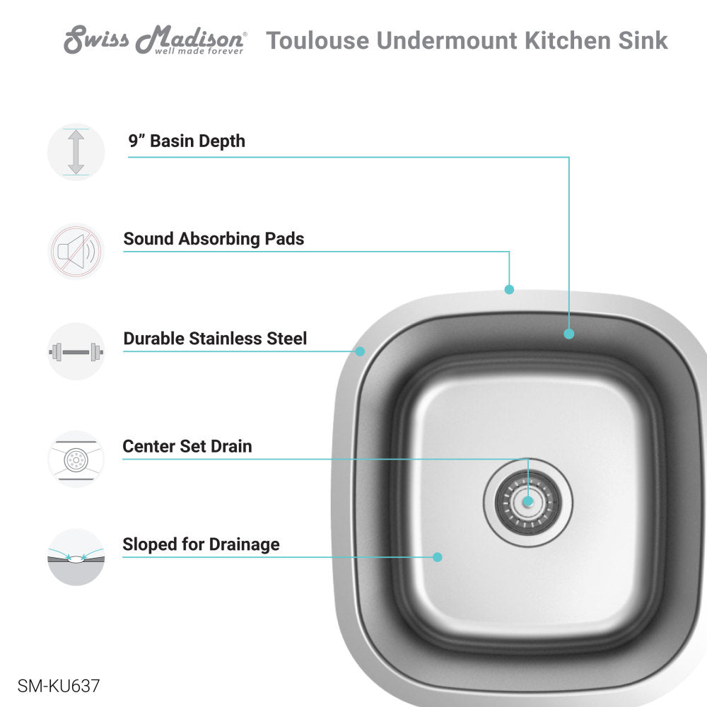 Toulouse 16 x 18 Stainless Steel Single Basin Undermount Kitchen Sink