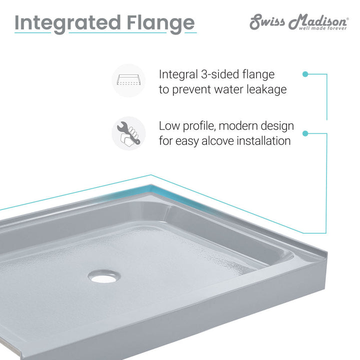 Voltaire 60" x 36" Single-Threshold, Left-Hand Drain, Shower Base in Grey