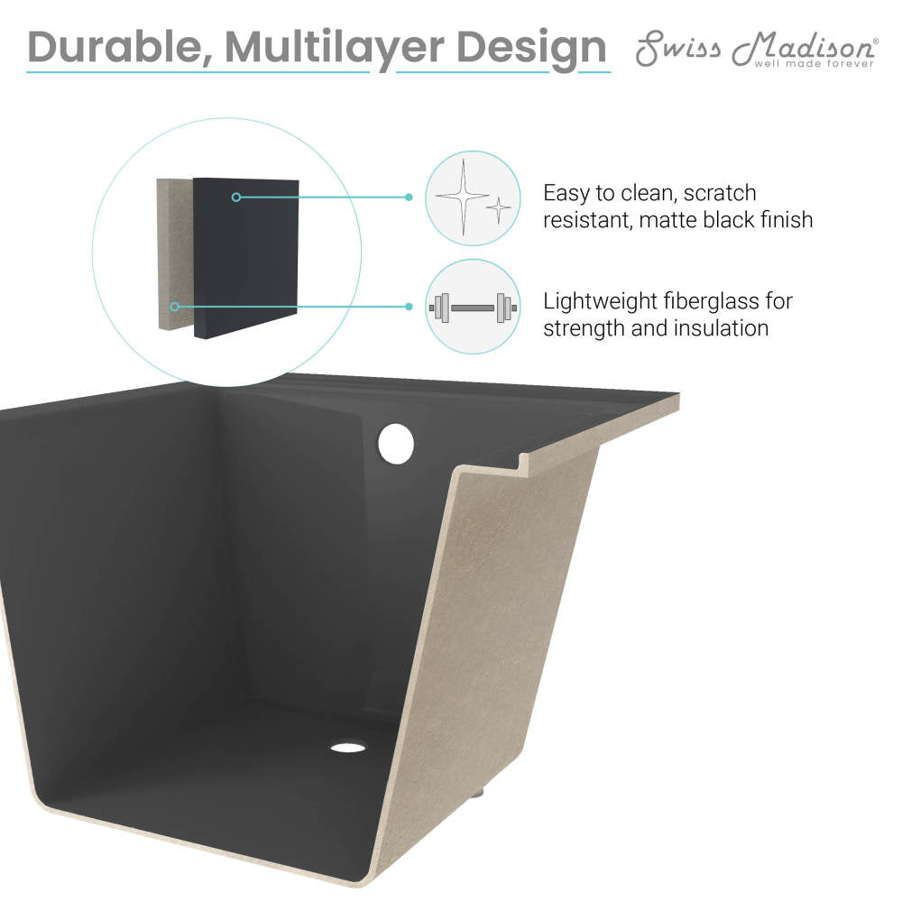 Voltaire 48" x 32" Reversible Drain Drop-In Bathtub in Matte Black