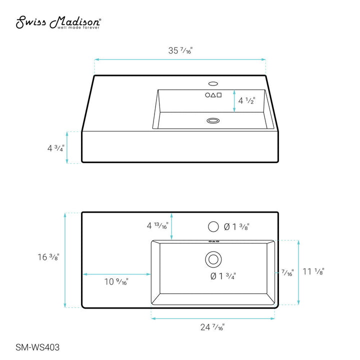 St. Tropez 36" Right Side Faucet Wall-Mount Bathroom Sink