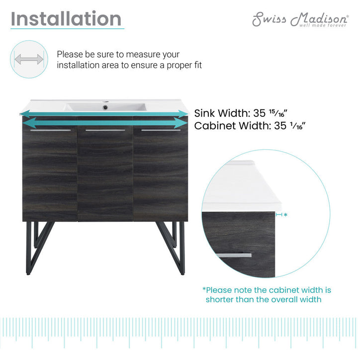 Annecy 36 Single, Black Walnut, Two Doors, One Drawer, Bathroom Vanity