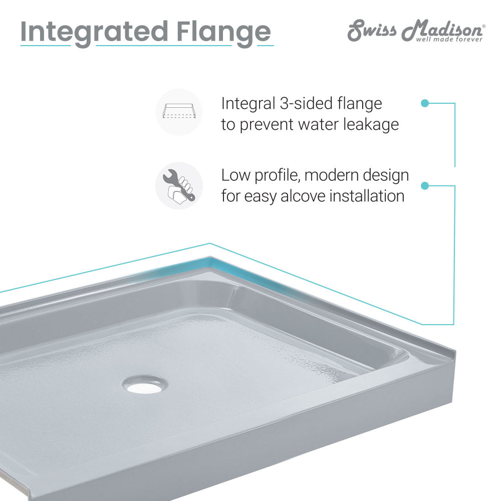 Voltaire 48" x 36" Single-Threshold, Right-Hand Drain, Shower Base in Grey