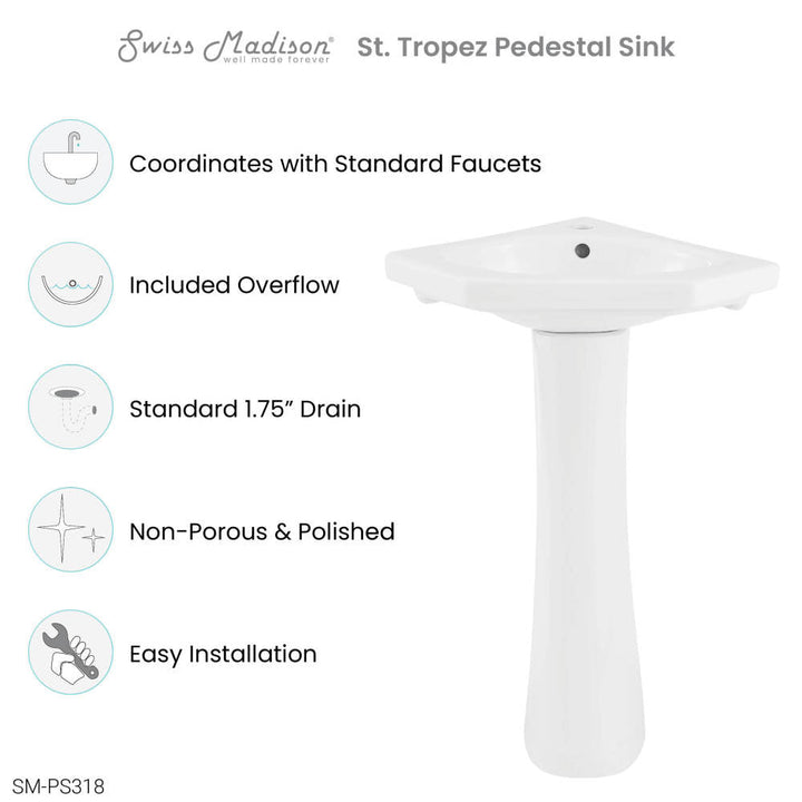 St.Tropez Corner Two-Piece Pedestal Sink