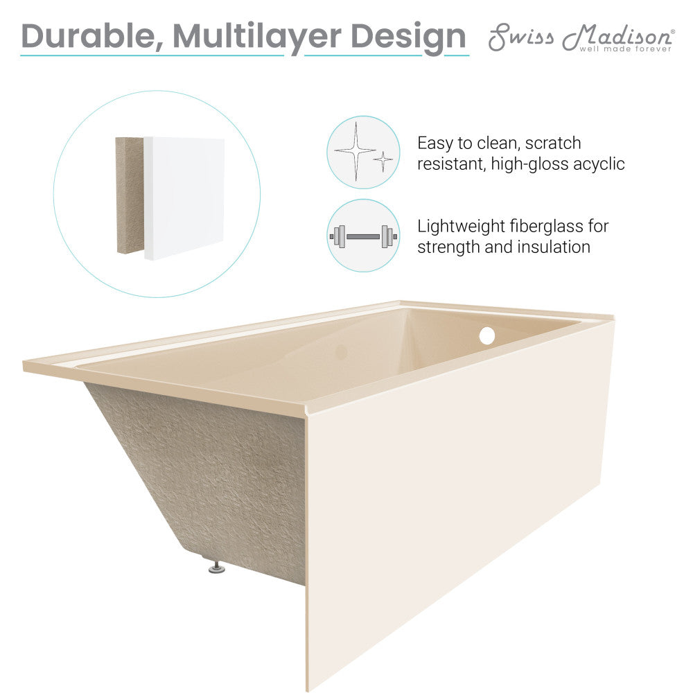 Voltaire 54" x 30" Right-Hand Drain Alcove Bathtub with Apron in Bisque