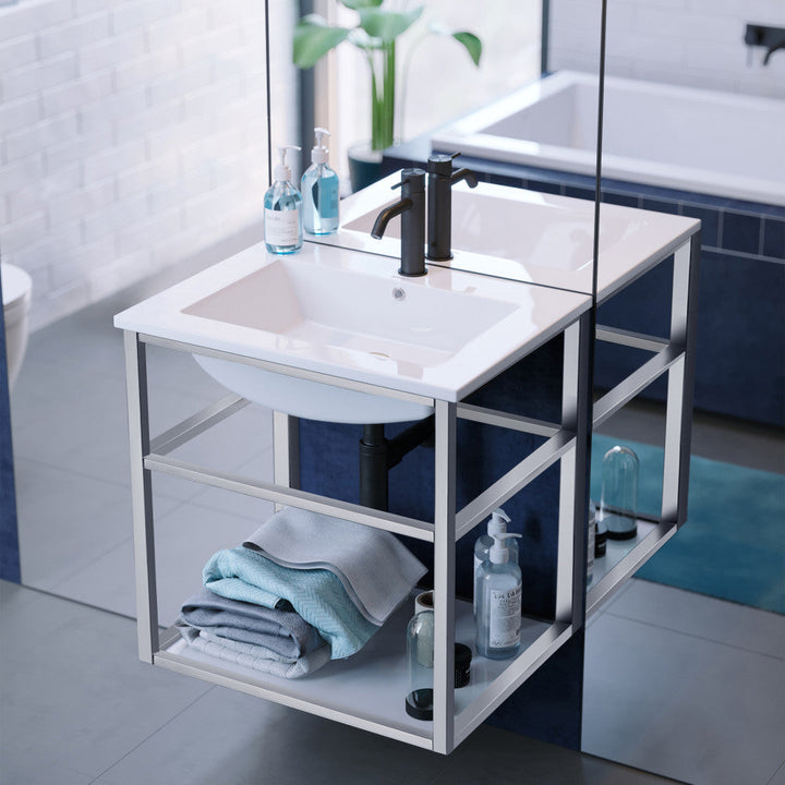 Pierre 24 Single, Open Shelf, Chrome Metal Frame Bathroom Vanity