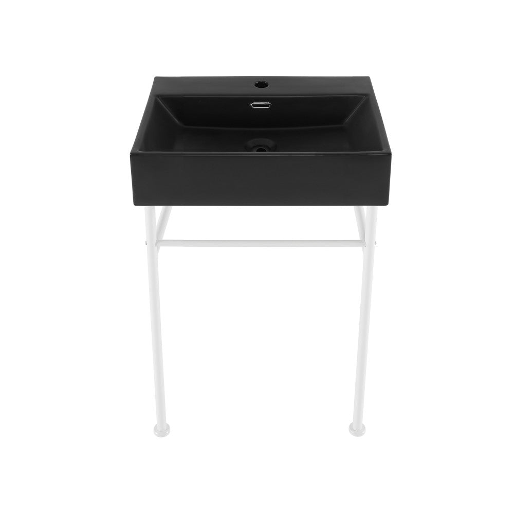 Claire 24 Ceramic Console Sink Matte Black Basin Matte White Legs