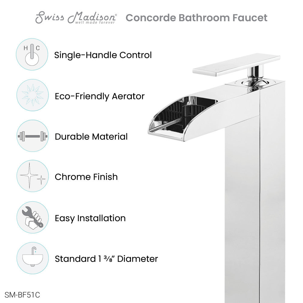 Concorde Single Hole, Single-Handle, High Arc Waterfall, Bathroom Faucet in Chrome