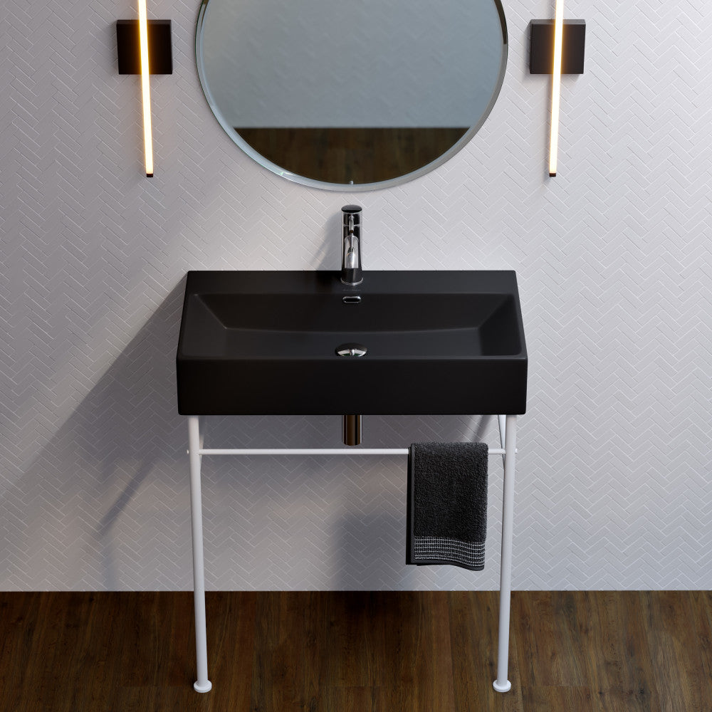 Claire 30 Ceramic Console Sink Matte Black Basin Matte White Legs