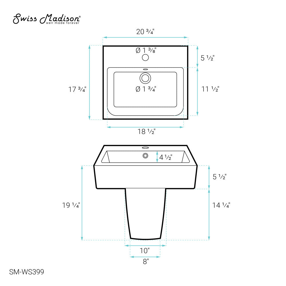 Concorde 21" Two-Piece Wall-Mount Bathroom Sink