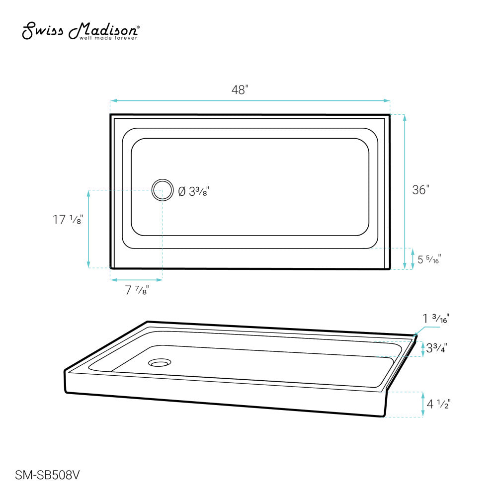 Voltaire 48" x 36" Single-Threshold, Left-Hand Drain, Shower Base in Bisque