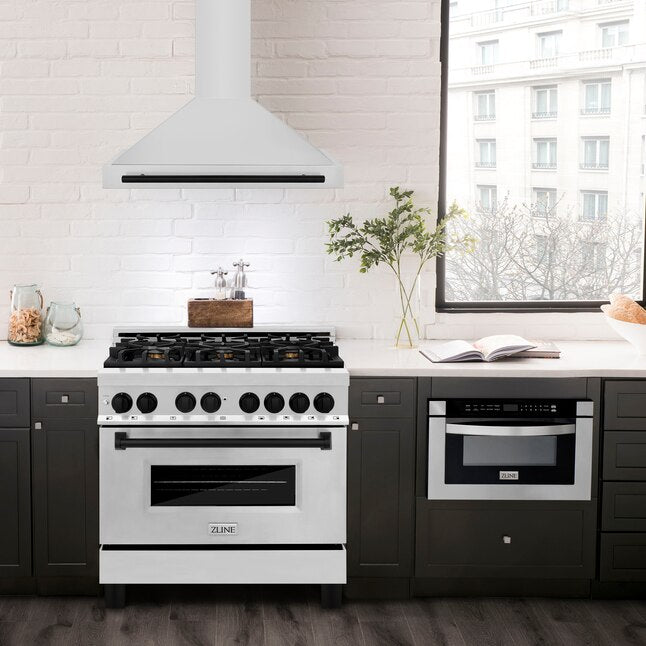 Zline 36" Ducted Stainless Steel with Matte Black Handle Wall-Mounted Range Hood