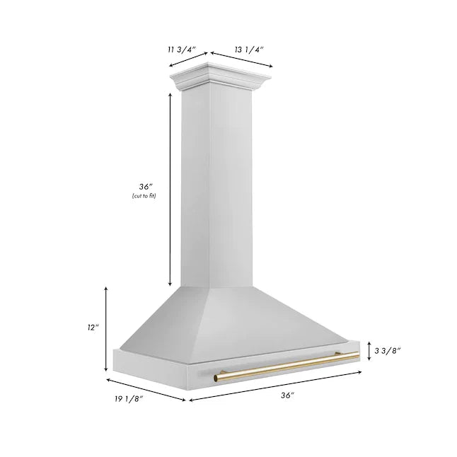 Zline  36" Ducted Stainless Steel with Gold Handle Wall-Mounted Range Hood