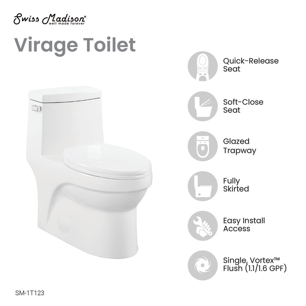Virage One-Piece Elongated Left Side Flush Handle Toilet 1.28 gpf
