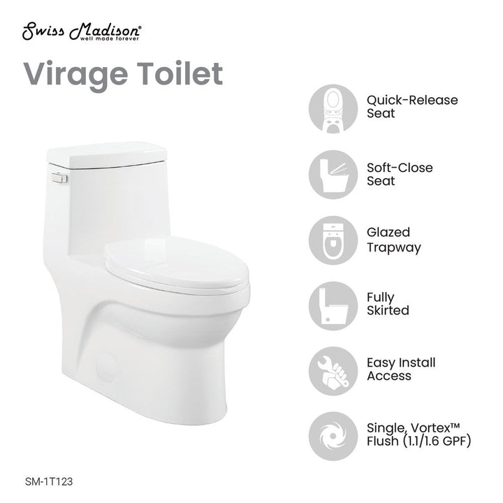 Virage One-Piece Elongated Left Side Flush Handle Toilet 1.28 gpf