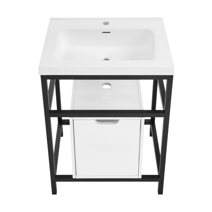 Ivy 24" Freestanding Bathroom Vanity in Glossy White with Matte Black Frame