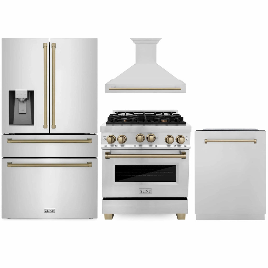 ZLINE 30" 4 Pcs Stainless Range, Range Hood, Dishwasher &amp; Refrigerator