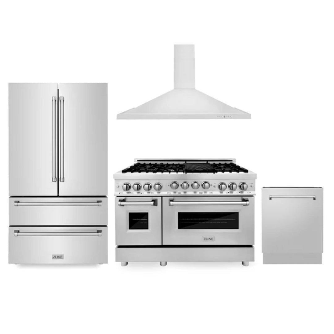 ZLINE 30", 36" &amp; 48" Stainless Steel Kitchen Packages with Dual Fuel Range, Convertible Vent Range Hood, Refrigerator, and 3-Rack Dishwasher