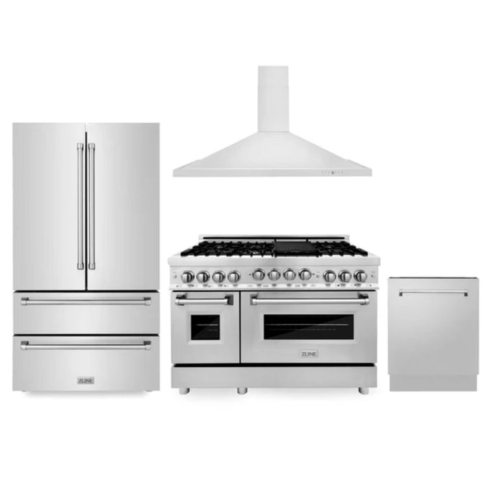 ZLINE 30", 36" &amp; 48" Stainless Steel Kitchen Packages with Dual Fuel Range, Convertible Vent Range Hood, Refrigerator, and 3-Rack Dishwasher