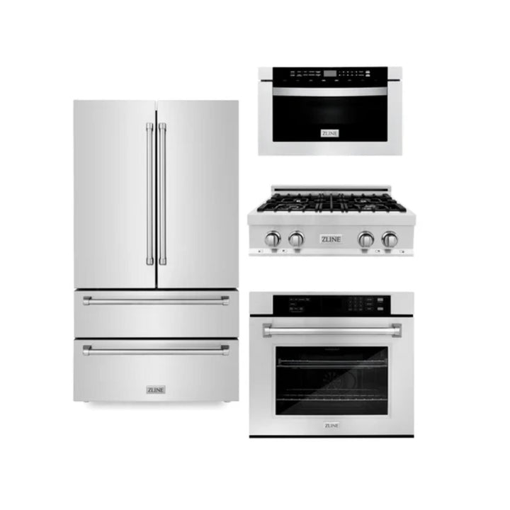 ZLINE Autograph Edition 30", 36" &amp; 48" Stainless Steel Kitchen Packages with Gas Rangetop, Convertible Vent Range Hood, Double Wall Oven, and Refrigerator